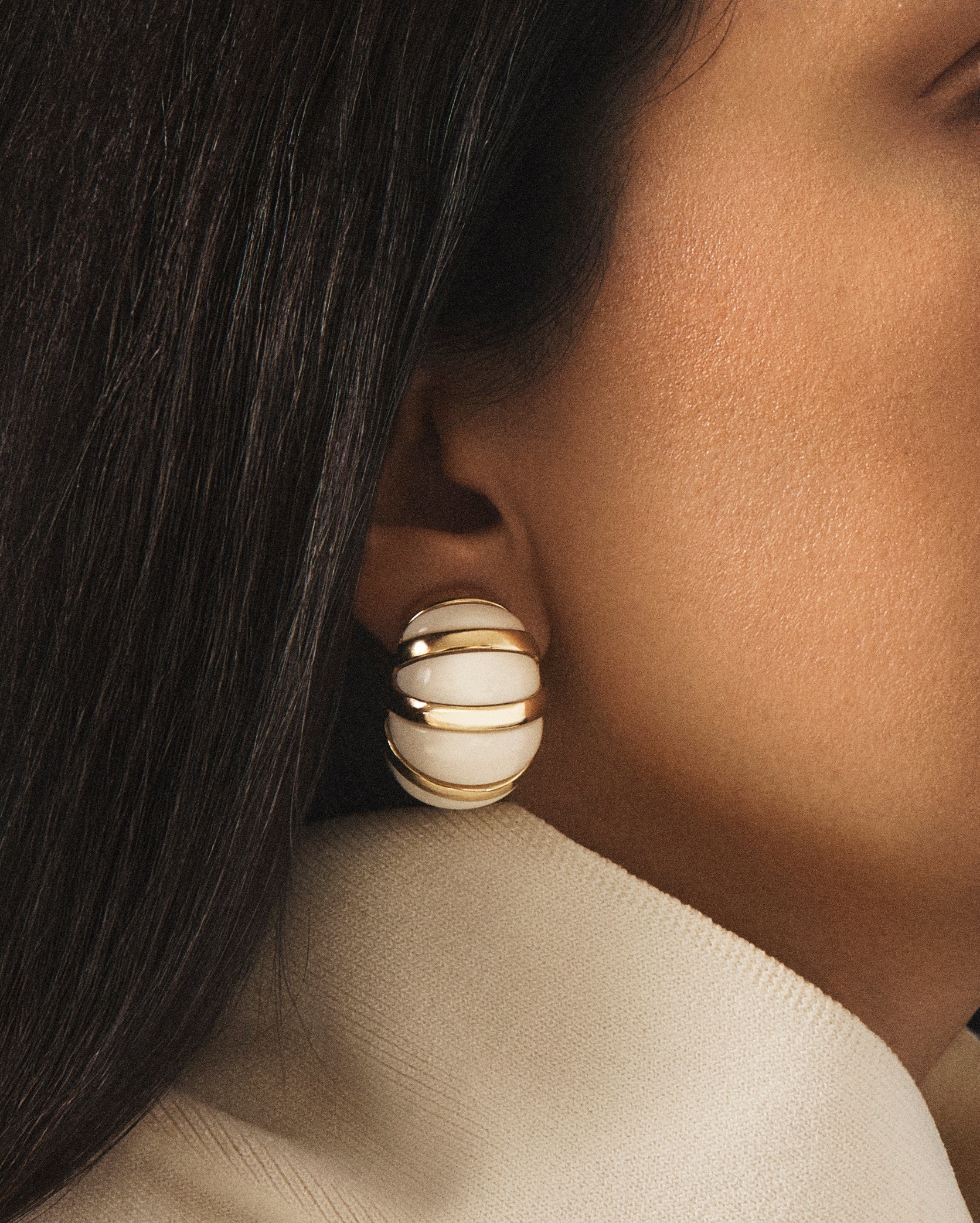 Vintage Earrings with White Enamel & Golden Finish