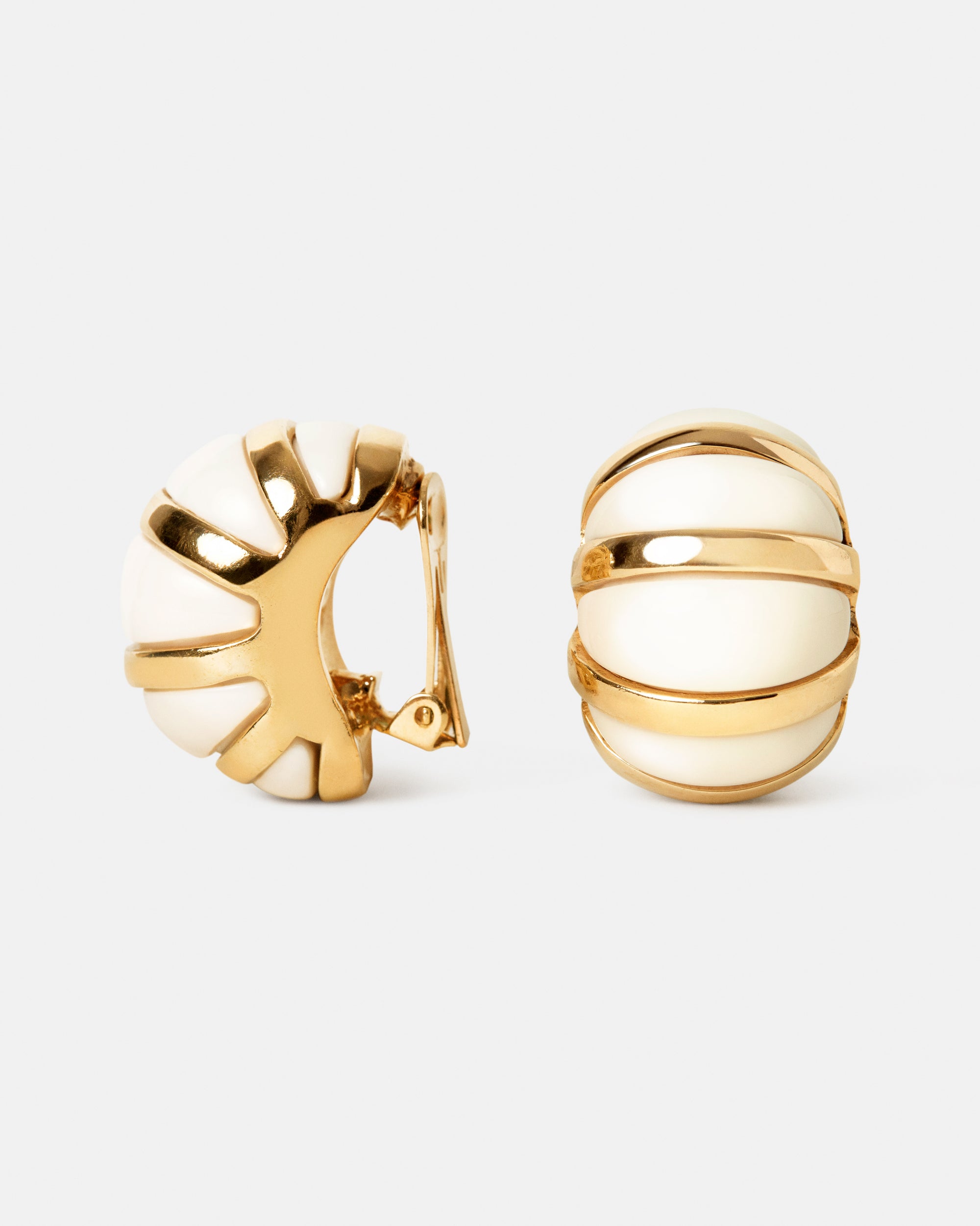 Vintage Earrings with White Enamel & Golden Finish