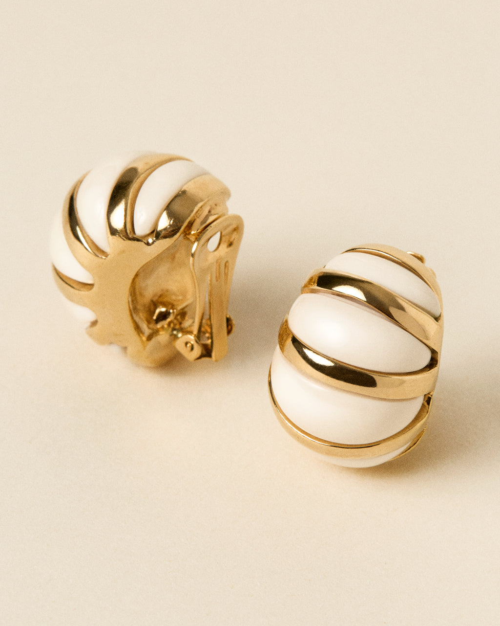 Vintage Earrings with White Enamel & Golden Finish