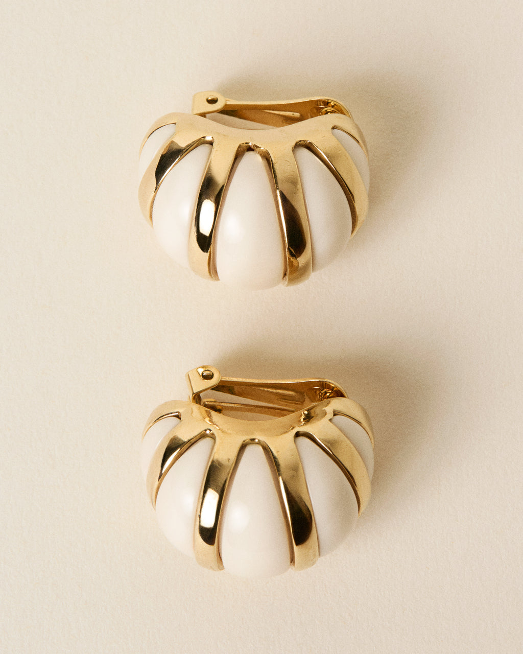 Vintage Earrings with White Enamel & Golden Finish