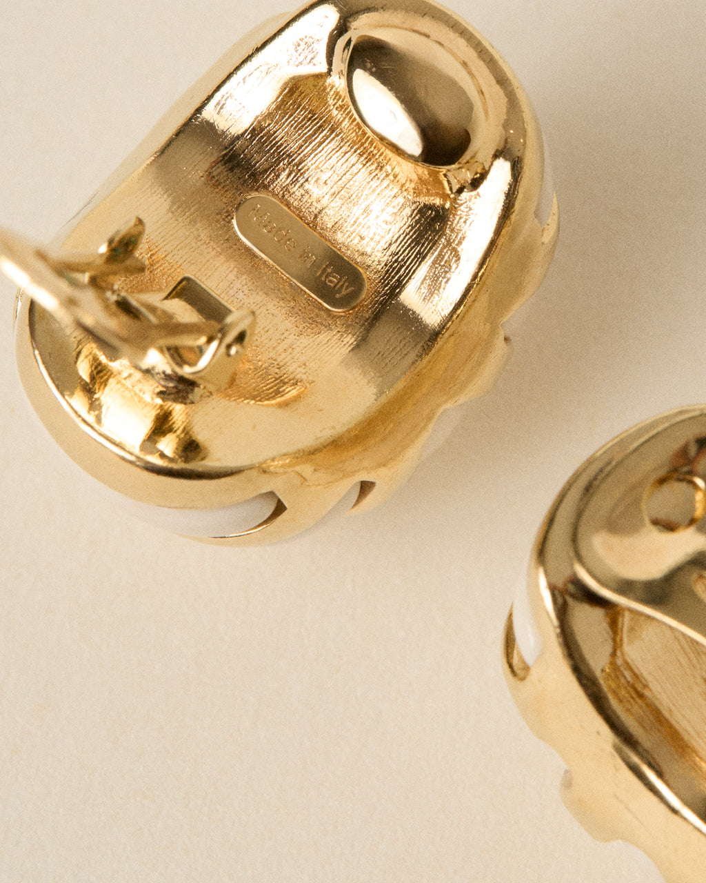 Vintage Earrings with White Enamel & Golden Finish